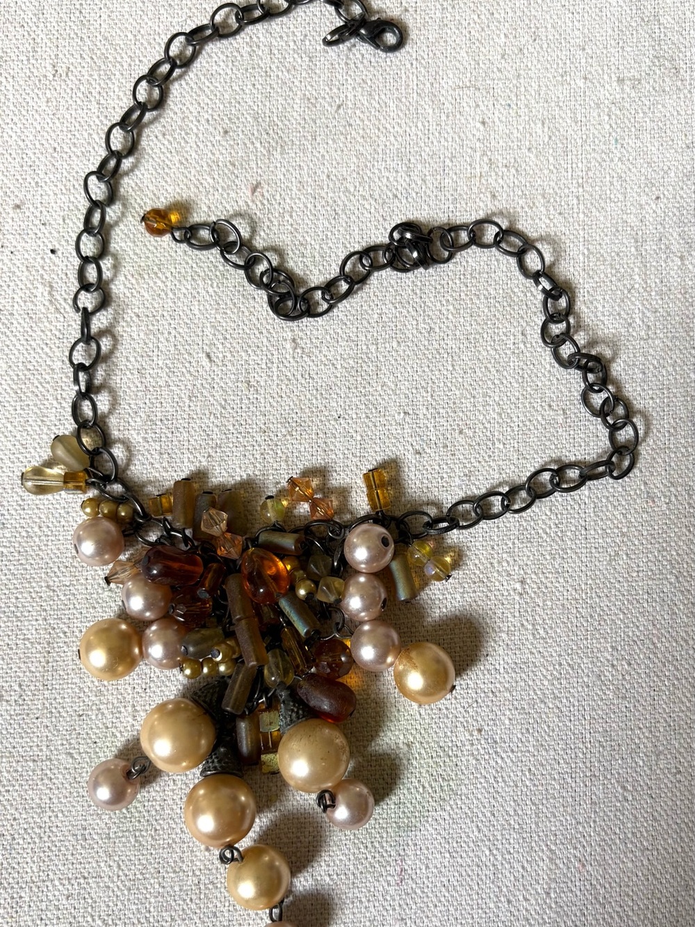 Vintage Cluster Pearl and Amber Bead Necklace